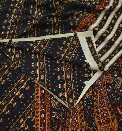 Indian Vintage Sari Black Pure Crepe Silk Printed Sarees 5yd Sewing Craft Fabric Soft Wrap Upcycle Crafting Dress Designing Quilting Paisley