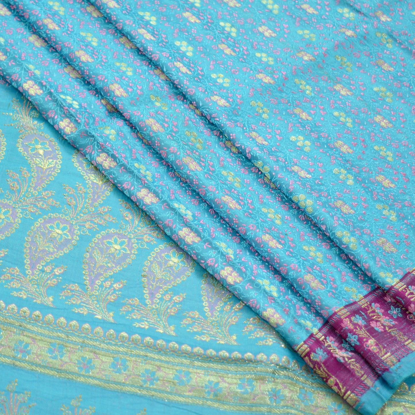 Indian Vintage Heavy Wedding Sari Pure Satin Silk Blue Woven Banarasi Tanchoi Sarees Zari 5Yd Ethnic Craft Fabric Upcycle Dress Making Used