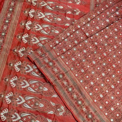 Indian Antique Vintage Heavy Sari Pure Satin Silk Red Hand Woven Banarasi Brocade Sarees Zari 5Yd Craft Fabric Ethnic Upcycle crafting Used