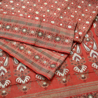 Indian Antique Vintage Heavy Sari Pure Satin Silk Red Hand Woven Banarasi Brocade Sarees Zari 5Yd Craft Fabric Ethnic Upcycle crafting Used