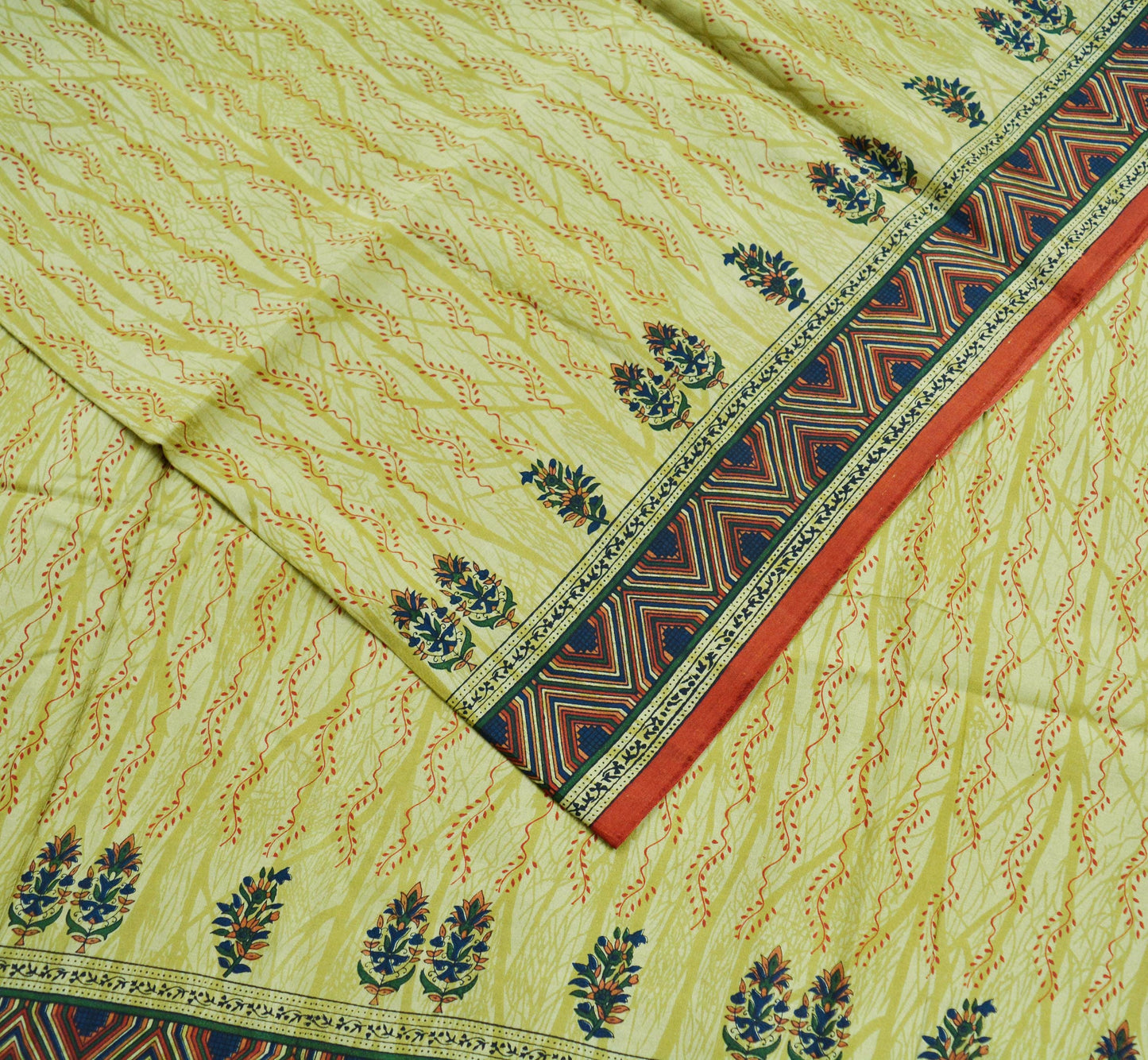 Indian Vintage Sari Green 100% Pure Silk Printed Sarees 5yd Sewing Craft Fabric Soft Dress Making Floral Upcycle Quilting Crafting Used