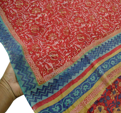 Vintage Sari Red 100% Pure Georgette Silk Printed Sarees 5yd Sewing Craft Fabric Soft Dress Designing for Crafting Quilting Upcycle Used