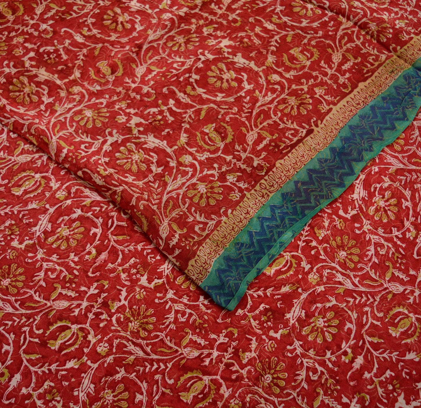 Vintage Sari Red 100% Pure Georgette Silk Printed Sarees 5yd Sewing Craft Fabric Soft Dress Designing for Crafting Quilting Upcycle Used