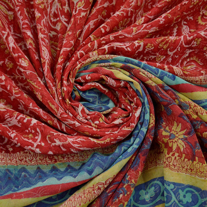 Vintage Sari Red 100% Pure Georgette Silk Printed Sarees 5yd Sewing Craft Fabric Soft Dress Designing for Crafting Quilting Upcycle Used