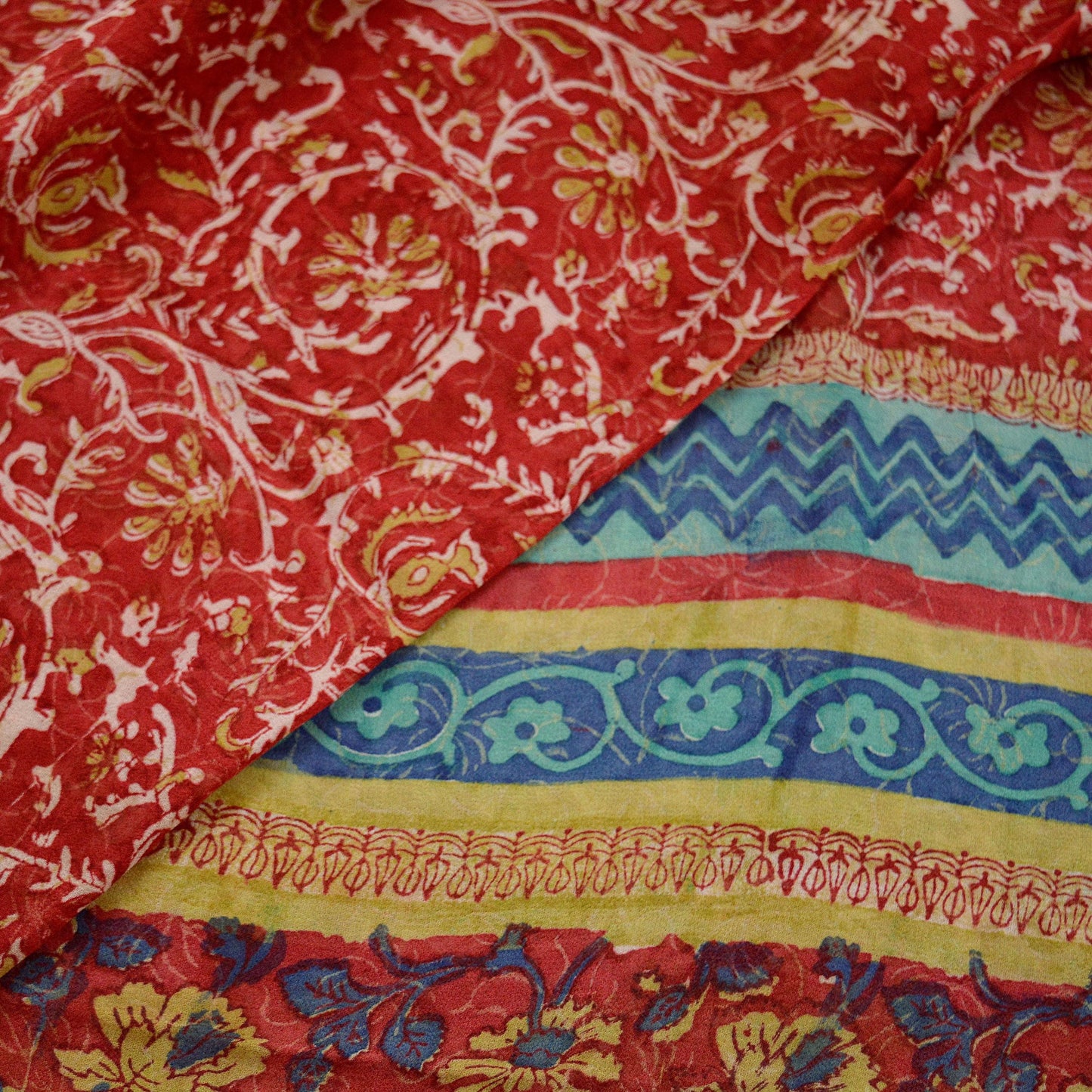 Vintage Sari Red 100% Pure Georgette Silk Printed Sarees 5yd Sewing Craft Fabric Soft Dress Designing for Crafting Quilting Upcycle Used