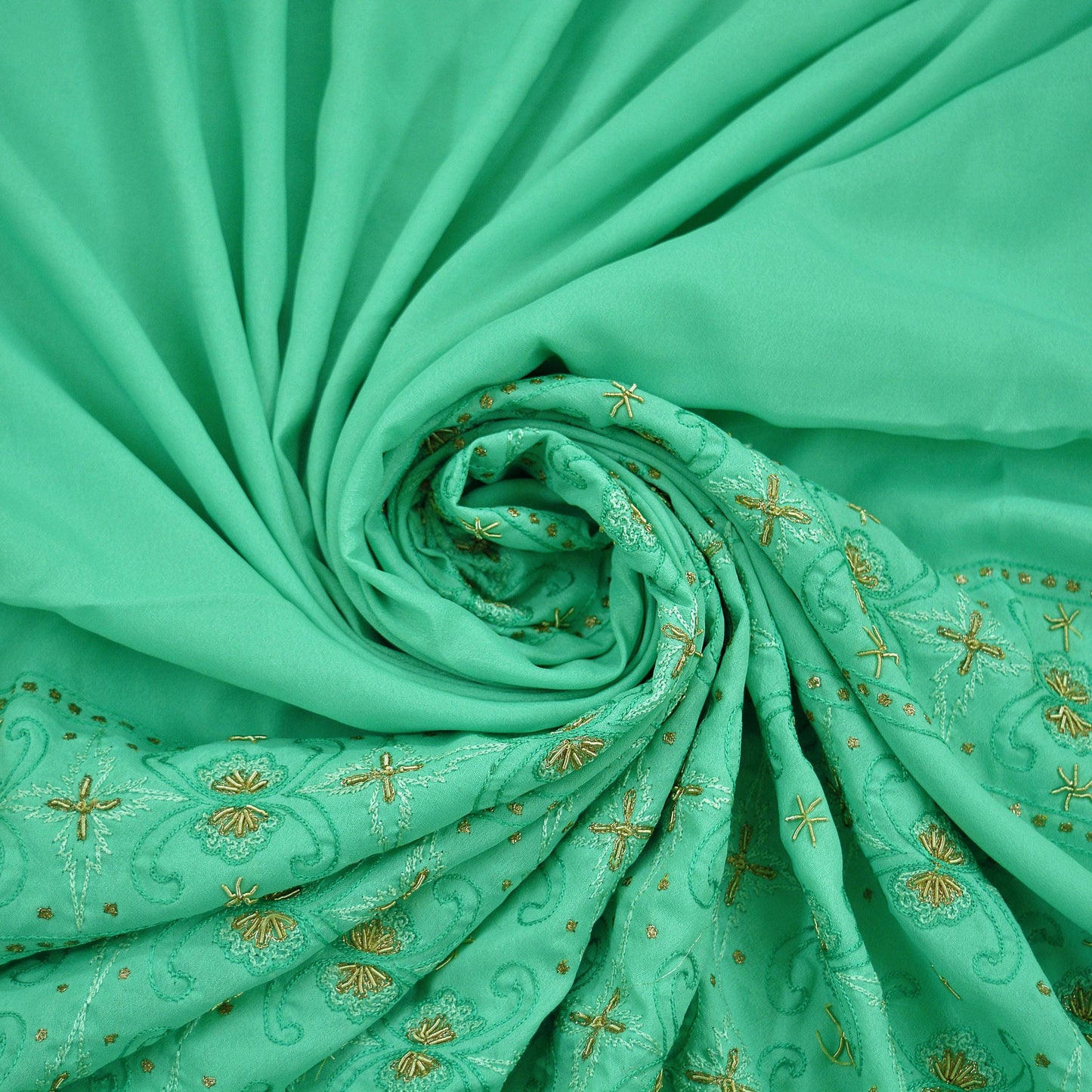 Indian Vintage Sari Green Art Silk Hand Embroidered Sarees Craft Fabric 5Yd Sewing Soft Golden Zardozi/Zari Floral Upcycle Dress Making used