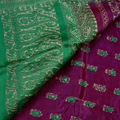 Indian Vintage Heavy Sari Pure Satin Silk Maroon & Green Woven Brocade Banarasi Sarees Zari 5Yd Ethnic Craft Fabric Dress Making Upcycle