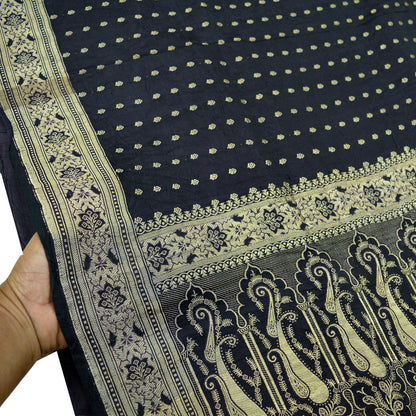 Indian Vintage Heavy Sari Pure Satin Silk Black Woven Brocade Banarasi Sarees Zari 5Yd Paisley Ethnic Wedding Sarees Upcycle Dress Making