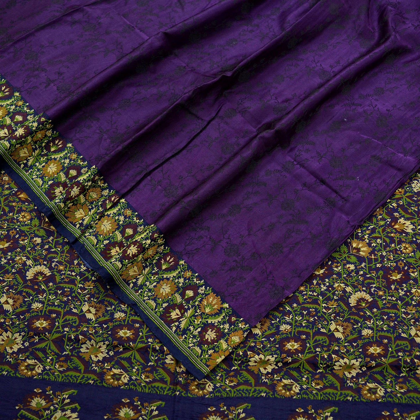 Indian Vintage Heavy Sari Purple & Blue Pure Satin Silk Woven Tanchoi Sarees 5Yd Craft Fabric Soft Wedding Sarees Upcycle For Crafting Used