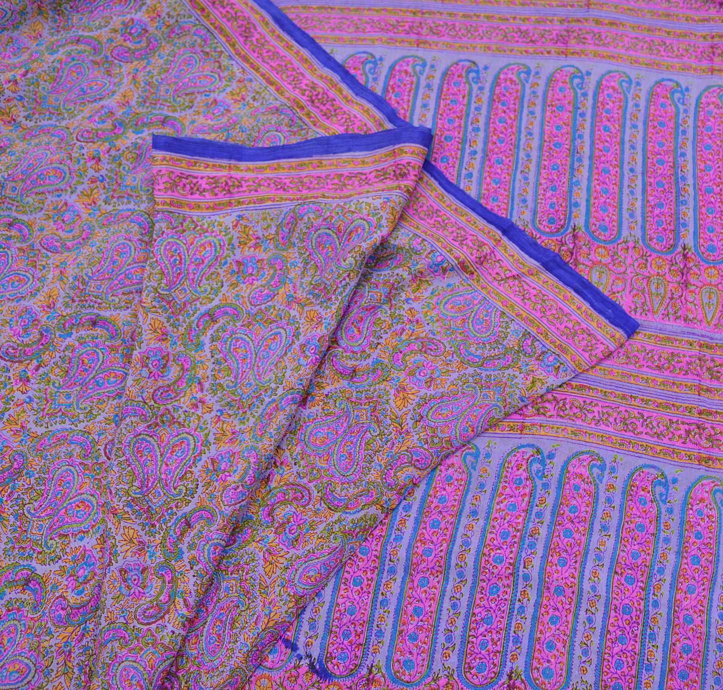 Indian Vintage Sari Purple 100% Pure Silk Printed Sarees 5yd Soft Sewing Craft Fabric Dress Making Wrap Floral Upcycle Quilting Crafting