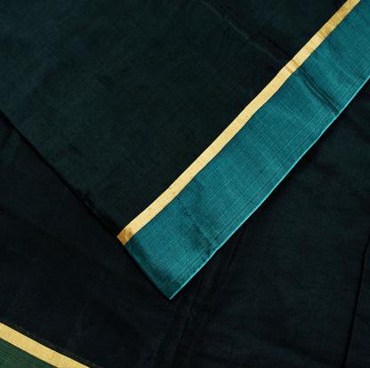 Indian Vintage Sari Black & Green Pure Silk Hand Woven Sarees 5Yd Craft Fabric Sewing Ethnic Bollywood Black Sarees Upcycle Fringes Zari