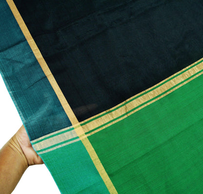 Indian Vintage Sari Black & Green Pure Silk Hand Woven Sarees 5Yd Craft Fabric Sewing Ethnic Bollywood Black Sarees Upcycle Fringes Zari