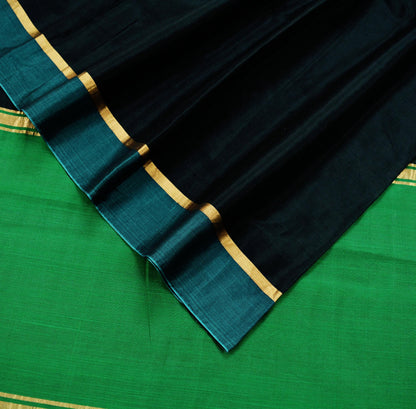 Indian Vintage Sari Black & Green Pure Silk Hand Woven Sarees 5Yd Craft Fabric Sewing Ethnic Bollywood Black Sarees Upcycle Fringes Zari