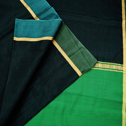 Indian Vintage Sari Black & Green Pure Silk Hand Woven Sarees 5Yd Craft Fabric Sewing Ethnic Bollywood Black Sarees Upcycle Fringes Zari