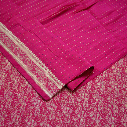 Indian Vintage Sari Heavy Wedding Pure Satin Silk Rani Pink Banarasi Brocade Sarees Zari 5Yd Ethnic Craft Fabric Upcycle Crafting used