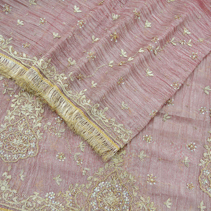 Indian Vintage Bridal Heavy Dupatta Pink Pure Tissue Silk Long Stole Hand Embroidered Hijab Scarves Zari Zardozi/Dabka Wedding Hijab Veil