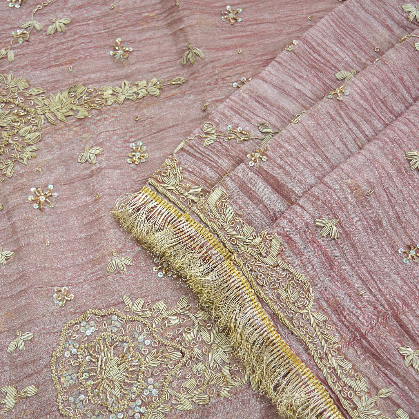 Indian Vintage Bridal Heavy Dupatta Pink Pure Tissue Silk Long Stole Hand Embroidered Hijab Scarves Zari Zardozi/Dabka Wedding Hijab Veil