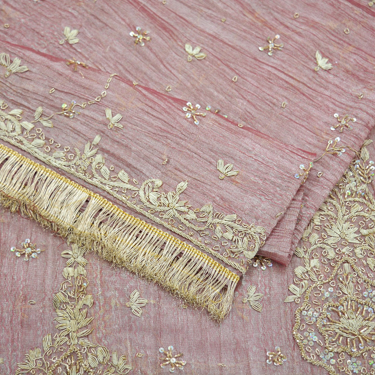 Indian Vintage Bridal Heavy Dupatta Pink Pure Tissue Silk Long Stole Hand Embroidered Hijab Scarves Zari Zardozi/Dabka Wedding Hijab Veil