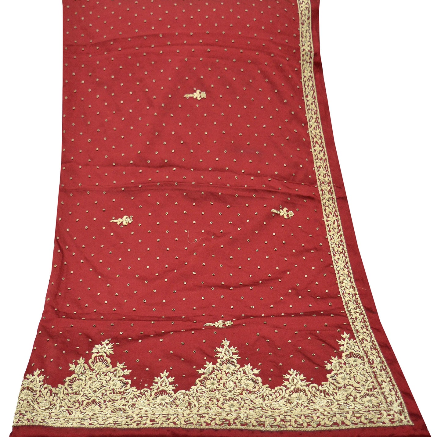 Indian Vintage Heavy Wedding Red Dupatta Pure Satin Silk Long Stole Hand Embroidered Scarves Golden Zardozi Bridal Heavy Dupatta hijab veil