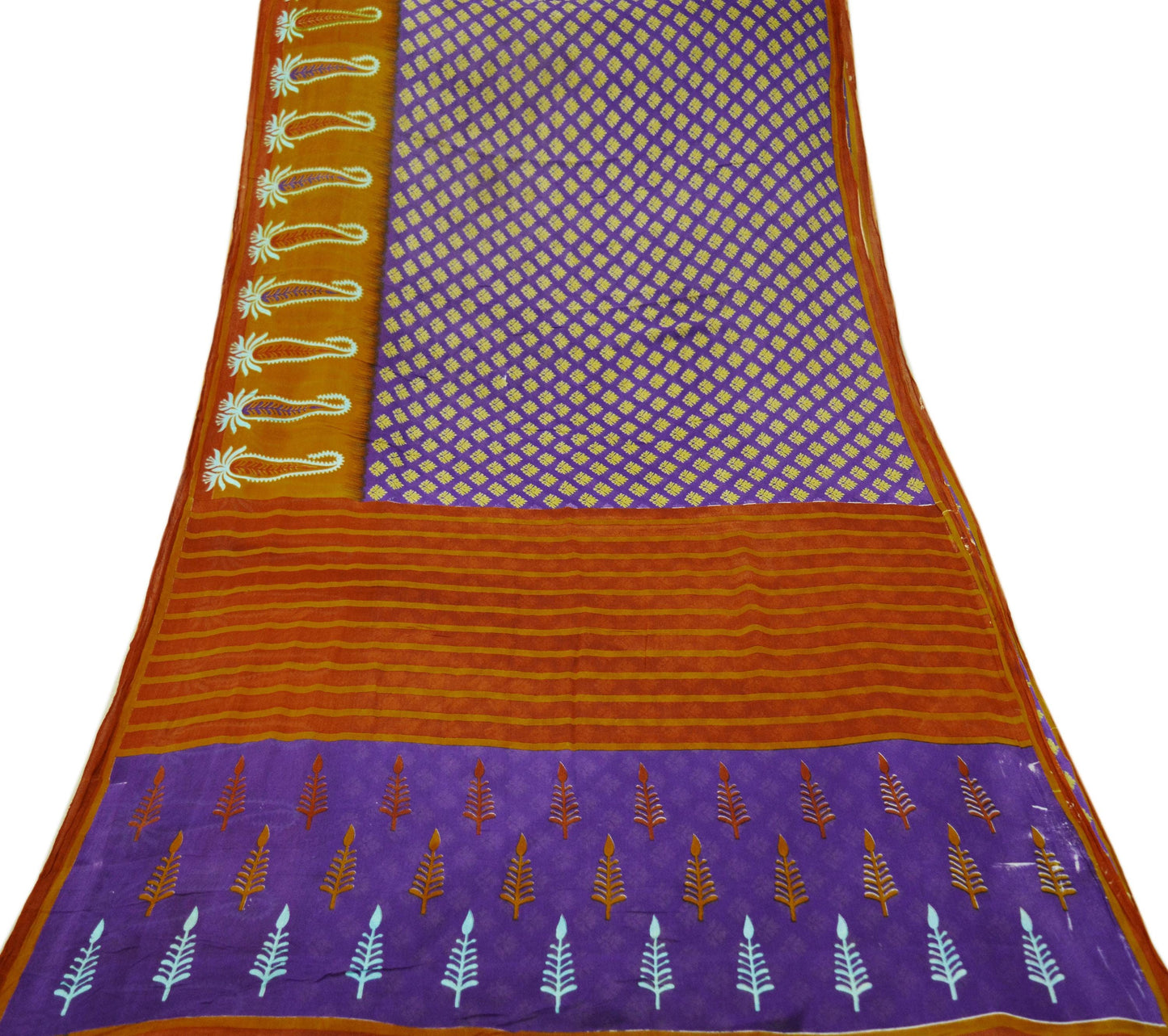 Indian Vintage Sari Orange & Purple Printed 100% Pure Cotton Saree Craft Soft Fabric 5Yard Sewing Sarong Wrap Floral