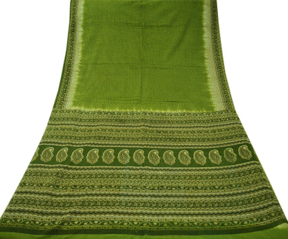 Indian Vintage Sari Green Printed Pure Cotton Saree Craft Soft Fabric 5Yard Sewing Sarong Wrap Boho Floral