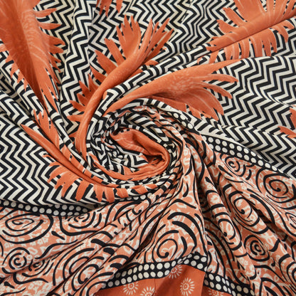 Indian Vintage Sari Peach Pure Crepe Silk Printed Saree 5yard Sewing Floral Soft Craft Fabric Wrap Floral