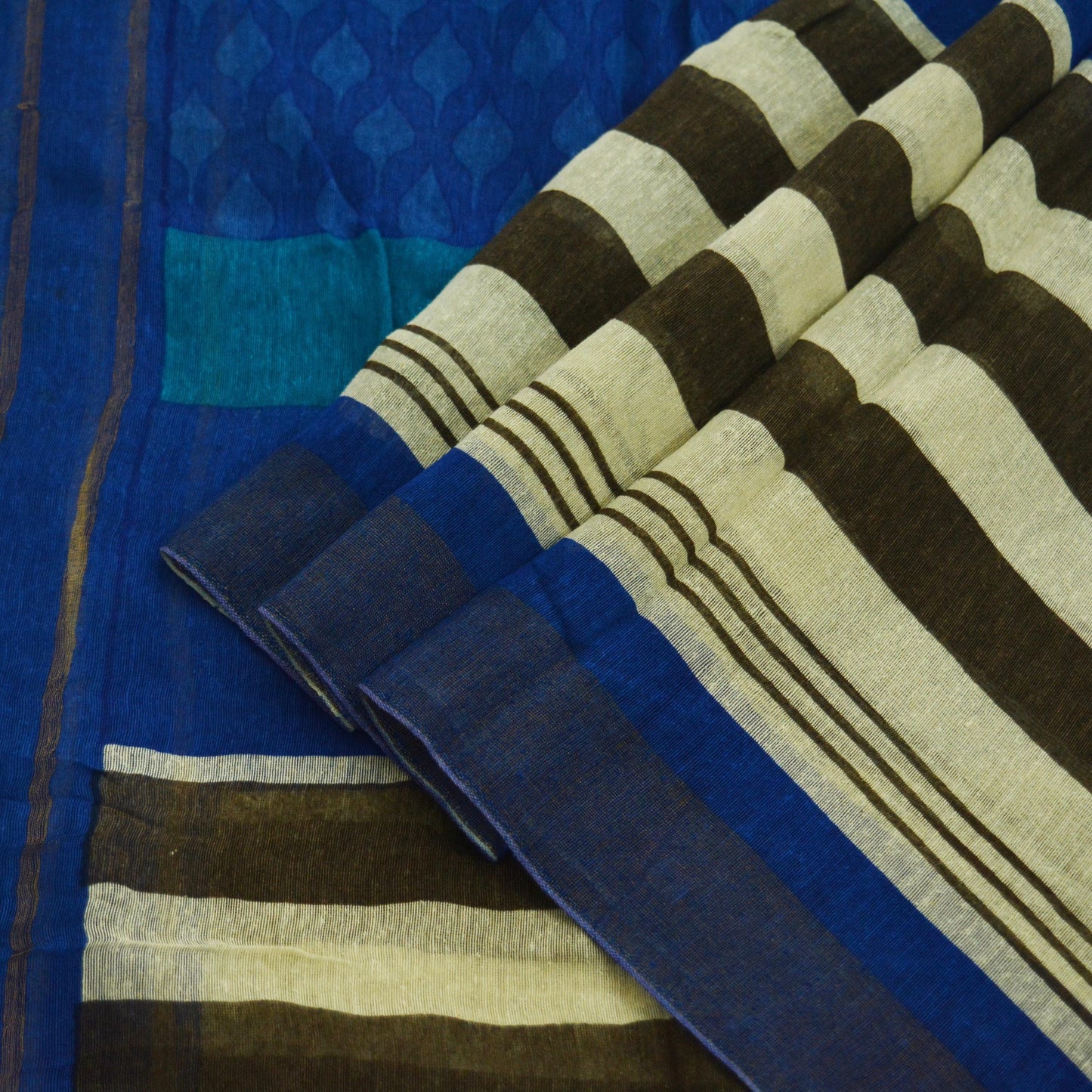 Indian Blue Vintage Dupatta Long Stole Printed Woven Pure Chanderi Silk Indian Scarves Veil Golden Zari Soft Fringes