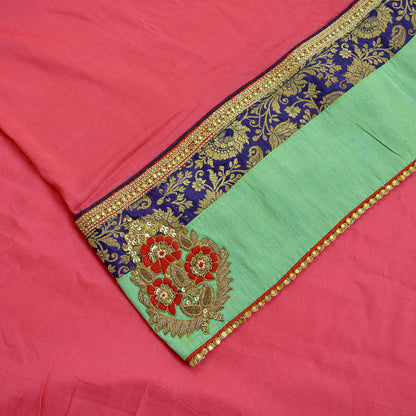 Indian Vintage Heavy Sari Pink Pure Silk Hand Embroidered Saree Fabric 5Yd Sewing Soft Zardozi/Dabka Sequins Wedding Heavy sarees Ethnic