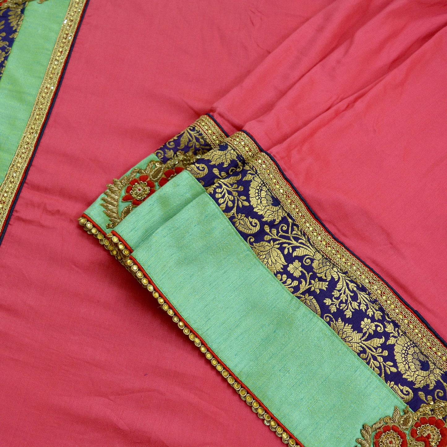 Indian Vintage Heavy Sari Pink Pure Silk Hand Embroidered Saree Fabric 5Yd Sewing Soft Zardozi/Dabka Sequins Wedding Heavy sarees Ethnic