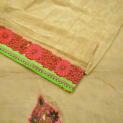 Indian Vintage Heavy Sari Beige Hand Embroidered Sarees Blend Georgette Fabric 5Yd Ethnic Floral Zardozi/Dabka Zari wedding wear crafting