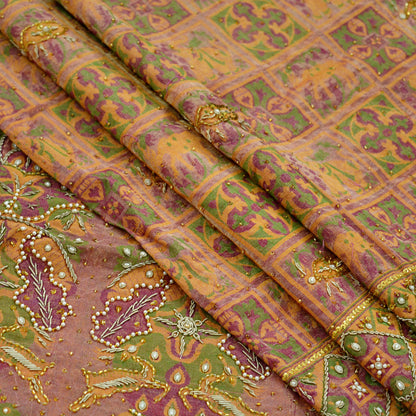 Indian Antique Vintage Heavy Wedding Sari Pure Tissue Silk Hand Embroidered Sarees 5yd Fabric Ethnic Zari Zardozi/Dabka