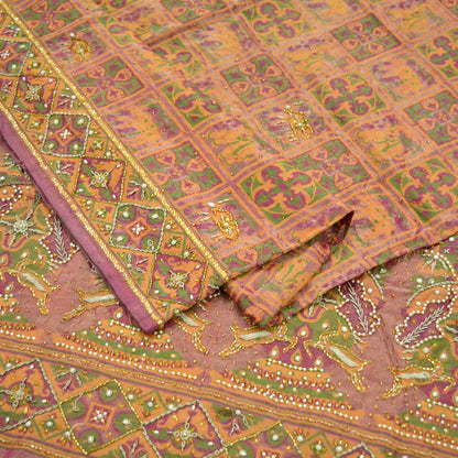 Indian Antique Vintage Heavy Wedding Sari Pure Tissue Silk Hand Embroidered Sarees 5yd Fabric Ethnic Zari Zardozi/Dabka