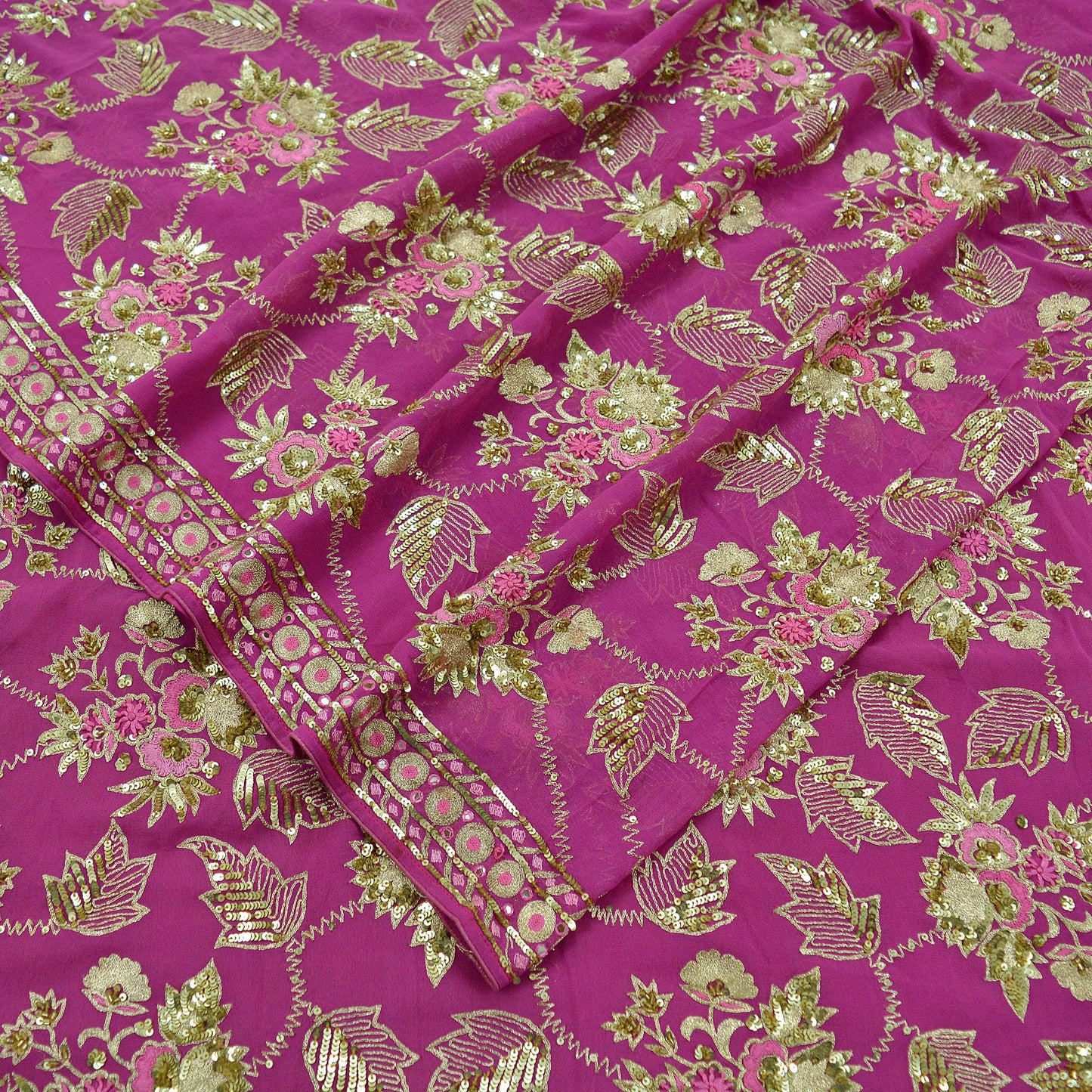 Indian Vintage Heavy Sari Pink Pure Georgette Silk Hand Beaded Sarees Craft Fabric 5Yd Sewing Soft Ethnic Wedding Heavy Sarees Dress making