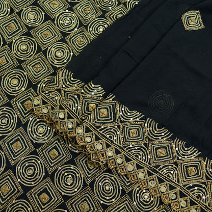 Indian Vintage Heavy Sari Black Pure Georgette Silk Hand Beaded Sarees Fabric 5Yd Sewing Soft Ethnic Glass Beaded Dress Making Silk sarees