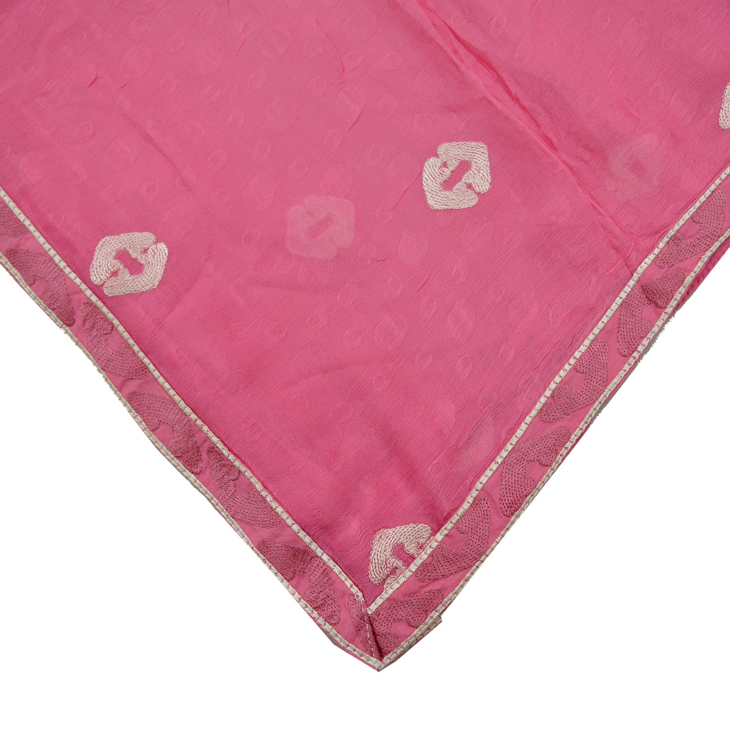 Indian Vintage Dupatta Pink Pure Georgette Silk Long Stole Hand Embroidered Scarves Floral Design Stole Veil Wrap