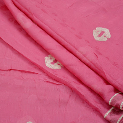 Indian Vintage Dupatta Pink Pure Georgette Silk Long Stole Hand Embroidered Scarves Floral Design Stole Veil Wrap