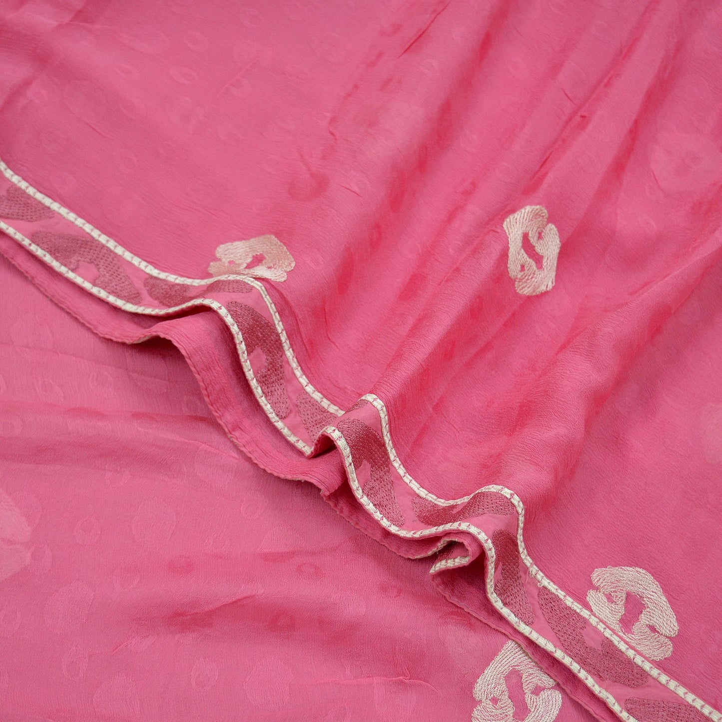 Indian Vintage Dupatta Pink Pure Georgette Silk Long Stole Hand Embroidered Scarves Floral Design Stole Veil Wrap