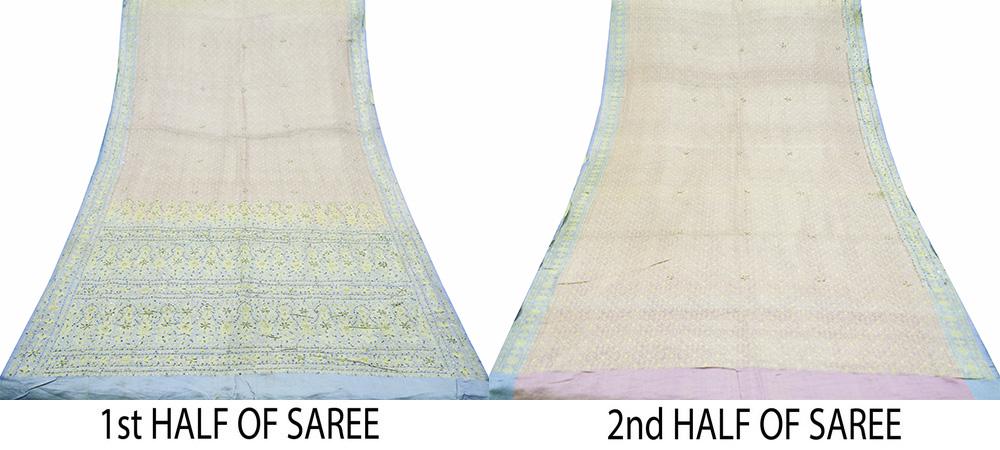 Indian Vintage Heavy Wedding Sari Pure Satin Silk Hand Embroidered Banarsi Brocade Sarees 5Yd Ethnic Fabric Zari/Zardozi/Dabka Dress Making