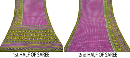 Indian Vintage Sari Purple & Green Pure Cotton Printed Saree 5Yd Craft Fabric Sewing Sarong Wrap Boho Floral Quilting crafting dressmaking