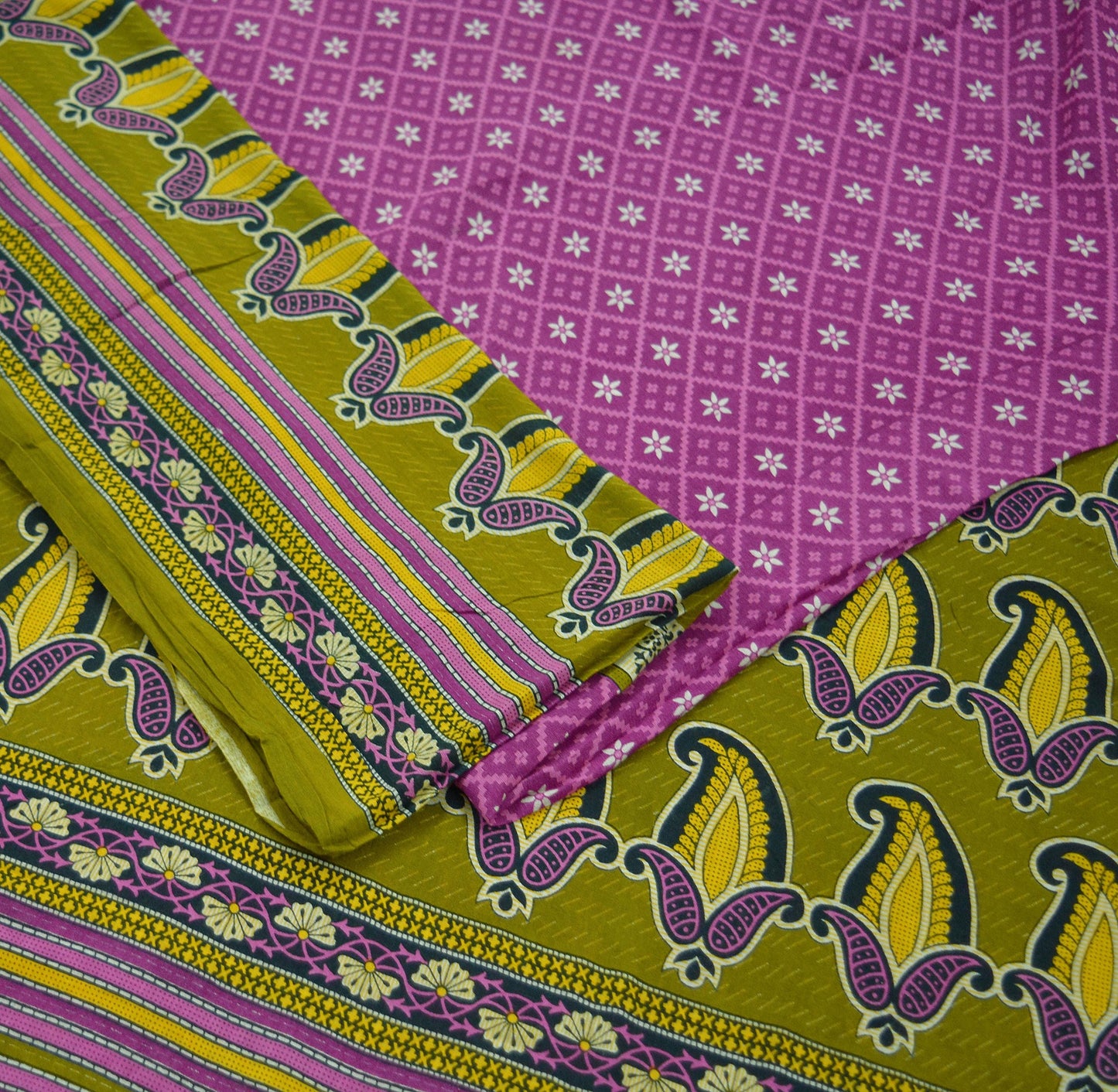 Indian Vintage Sari Purple & Green Pure Cotton Printed Saree 5Yd Craft Fabric Sewing Sarong Wrap Boho Floral Quilting crafting dressmaking