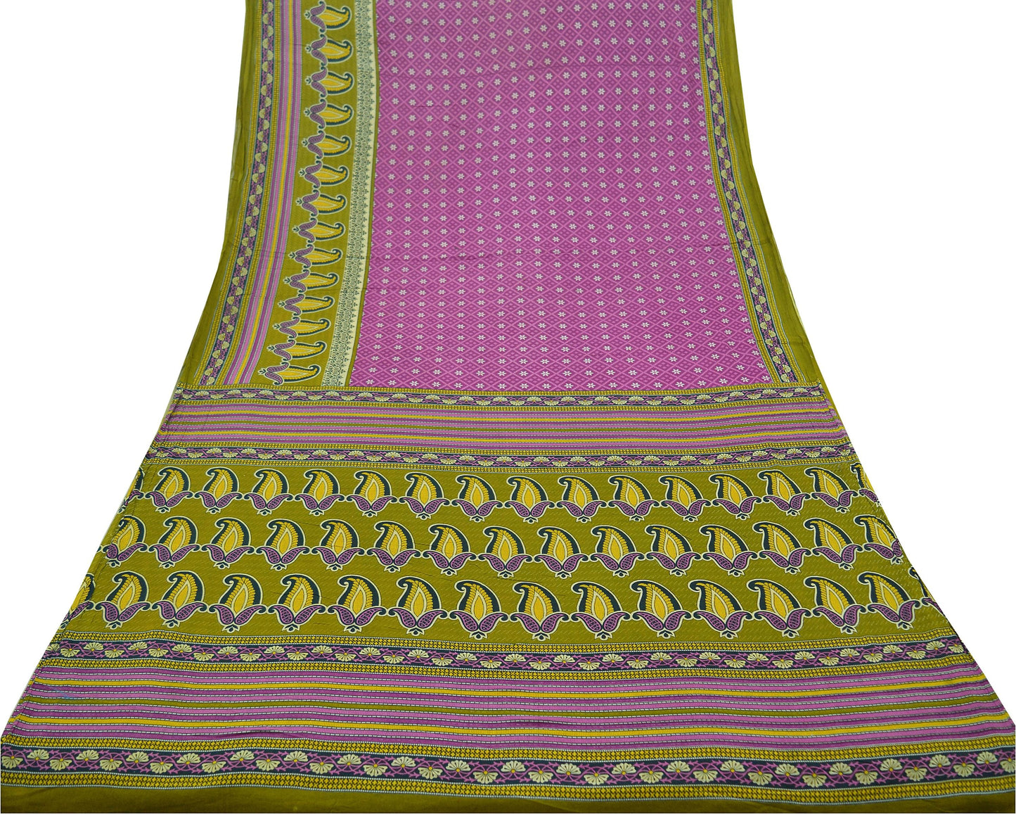 Indian Vintage Sari Purple & Green Pure Cotton Printed Saree 5Yd Craft Fabric Sewing Sarong Wrap Boho Floral Quilting crafting dressmaking