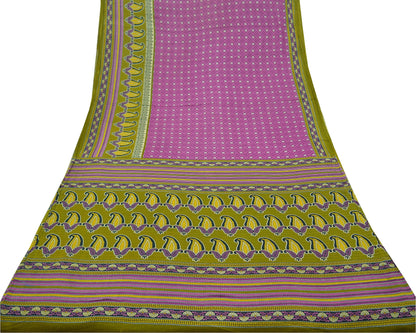 Indian Vintage Sari Purple & Green Pure Cotton Printed Saree 5Yd Craft Fabric Sewing Sarong Wrap Boho Floral Quilting crafting dressmaking