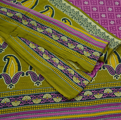 Indian Vintage Sari Purple & Green Pure Cotton Printed Saree 5Yd Craft Fabric Sewing Sarong Wrap Boho Floral Quilting crafting dressmaking