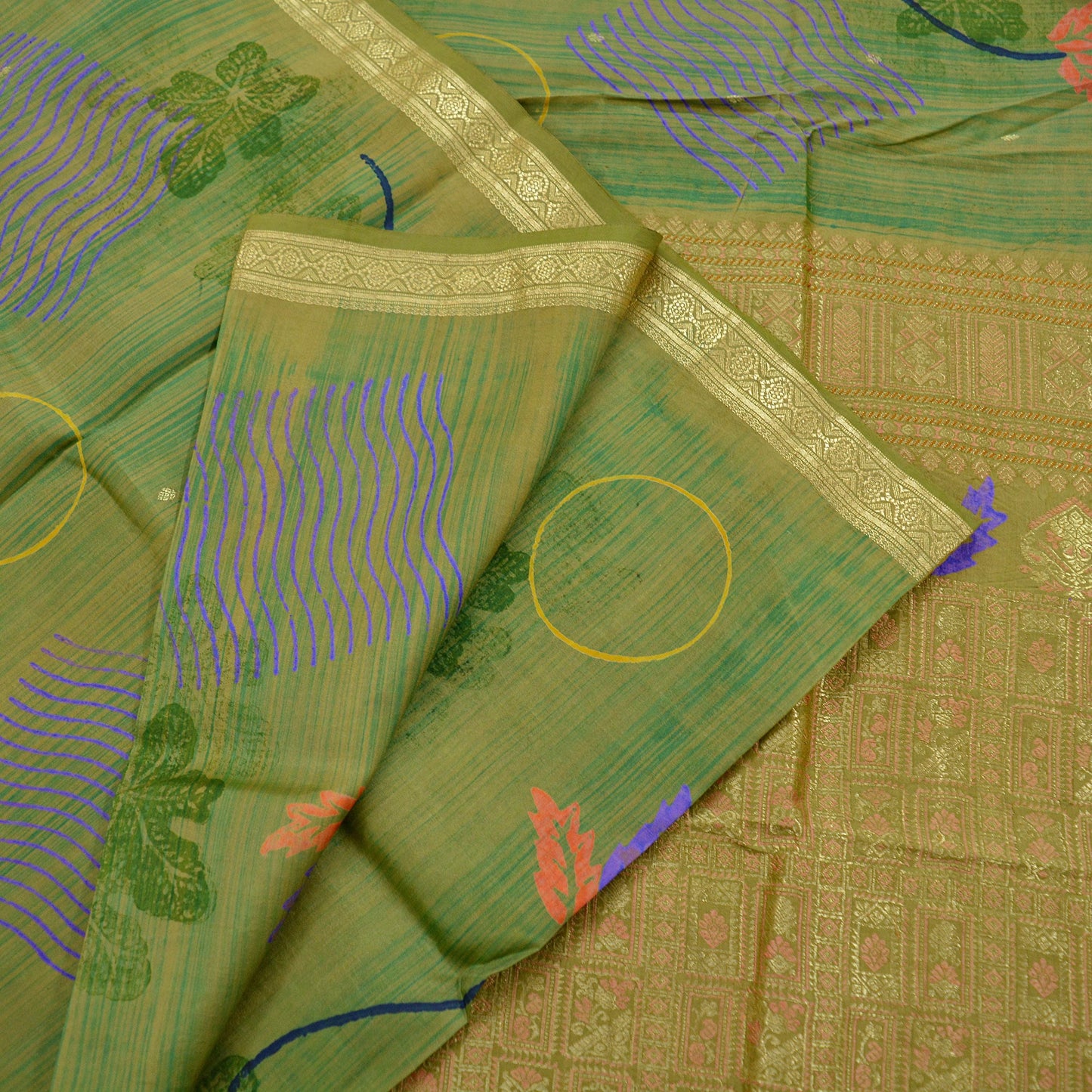 Indian Vintage Sari Green Pure Silk Hand Woven Sarees Craft Fabric 5Yd Sewing Ethnic Zari Border Dress Making Crafting Quilting Upcycle