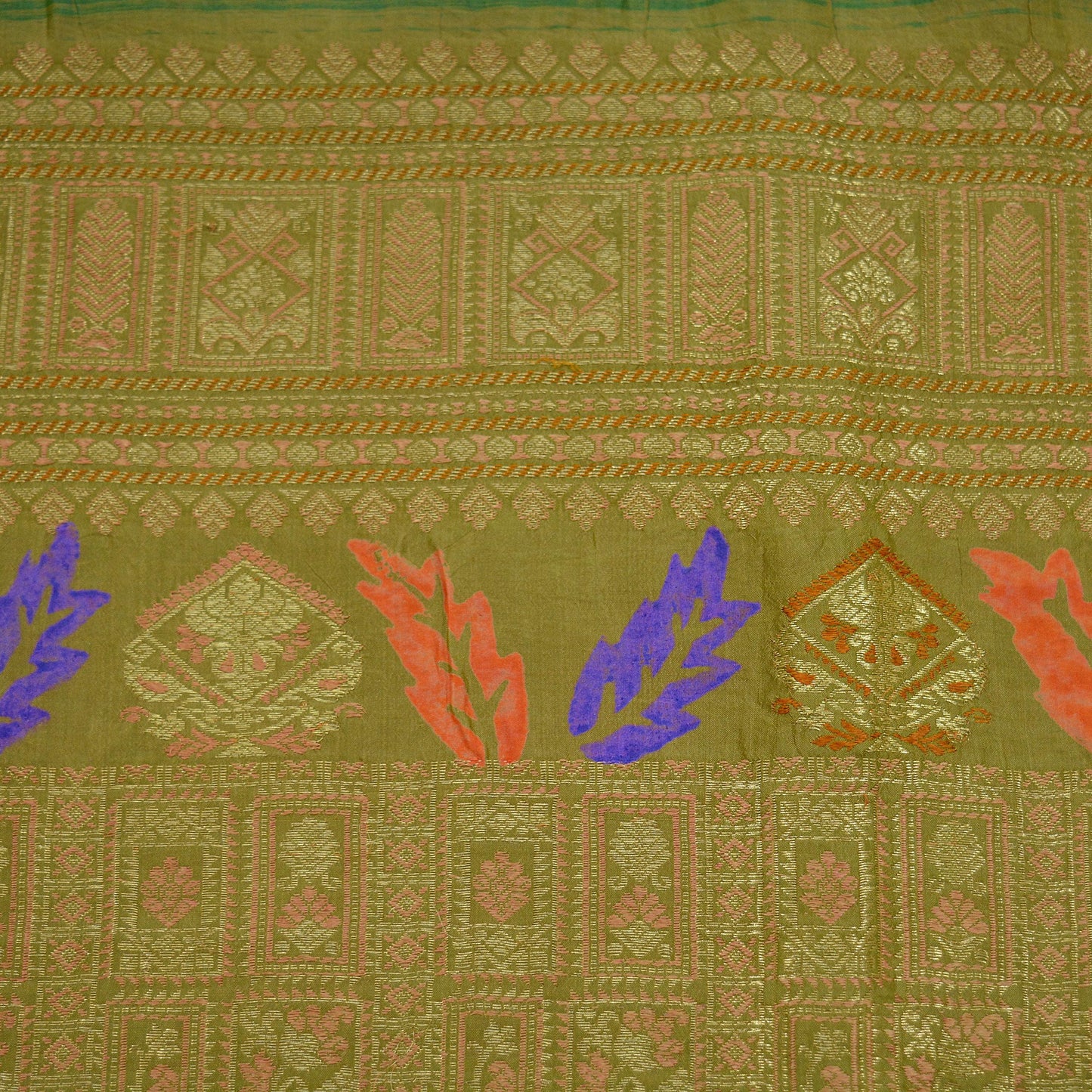 Indian Vintage Sari Green Pure Silk Hand Woven Sarees Craft Fabric 5Yd Sewing Ethnic Zari Border Dress Making Crafting Quilting Upcycle