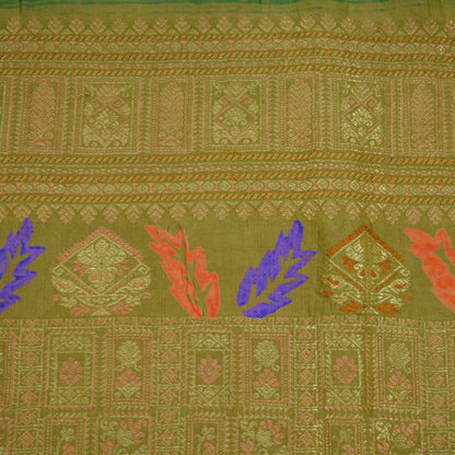 Indian Vintage Sari Green Pure Silk Hand Woven Sarees Craft Fabric 5Yd Sewing Ethnic Zari Border Dress Making Crafting Quilting Upcycle