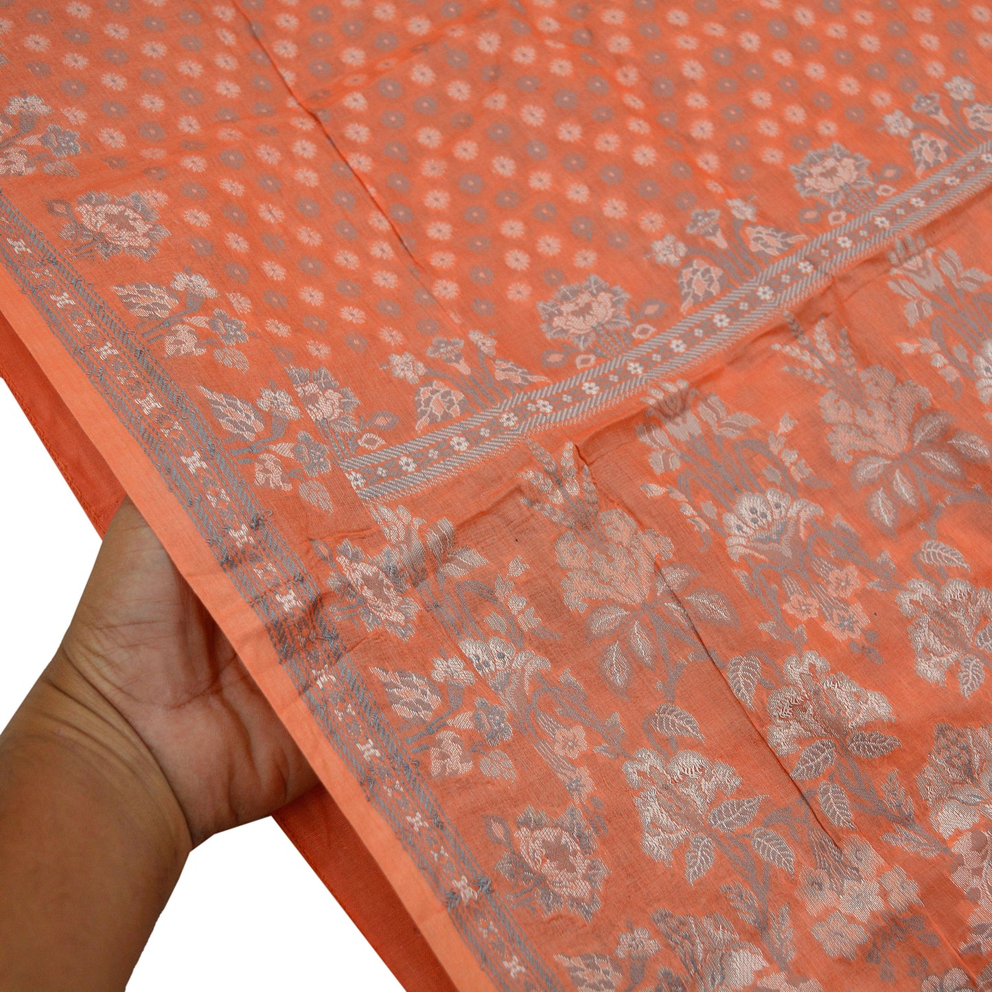 Indian Vintage Sari Orange Pure Tussar Silk Hand Woven Sarees Craft Fabric 5Yd Sewing Ethnic Floral Upcycle Crafting Quilting Dress making