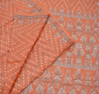 Indian Vintage Sari Orange Pure Tussar Silk Hand Woven Sarees Craft Fabric 5Yd Sewing Ethnic Floral Upcycle Crafting Quilting Dress making