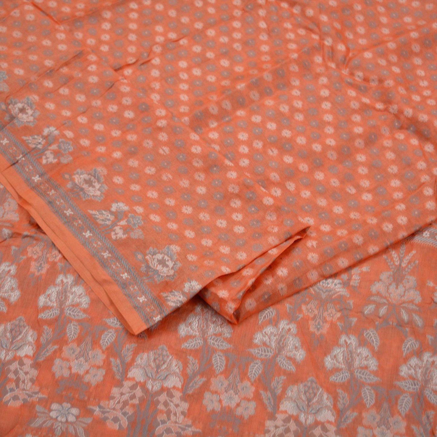 Indian Vintage Sari Orange Pure Tussar Silk Hand Woven Sarees Craft Fabric 5Yd Sewing Ethnic Floral Upcycle Crafting Quilting Dress making