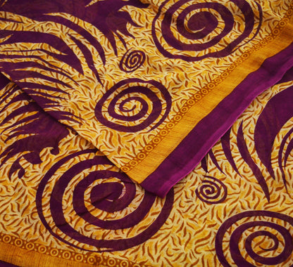 Indian Vintage Sari Purple Printed Pure Cotton Saree Craft Soft Fabric 5Yard Sewing Sarong Wrap Boho Floral